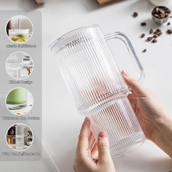 CLARA – Stilren Ribbet Glass Tumbler med Håndtak og Lokk for Kalde og Varme Drikker - Bilde 7