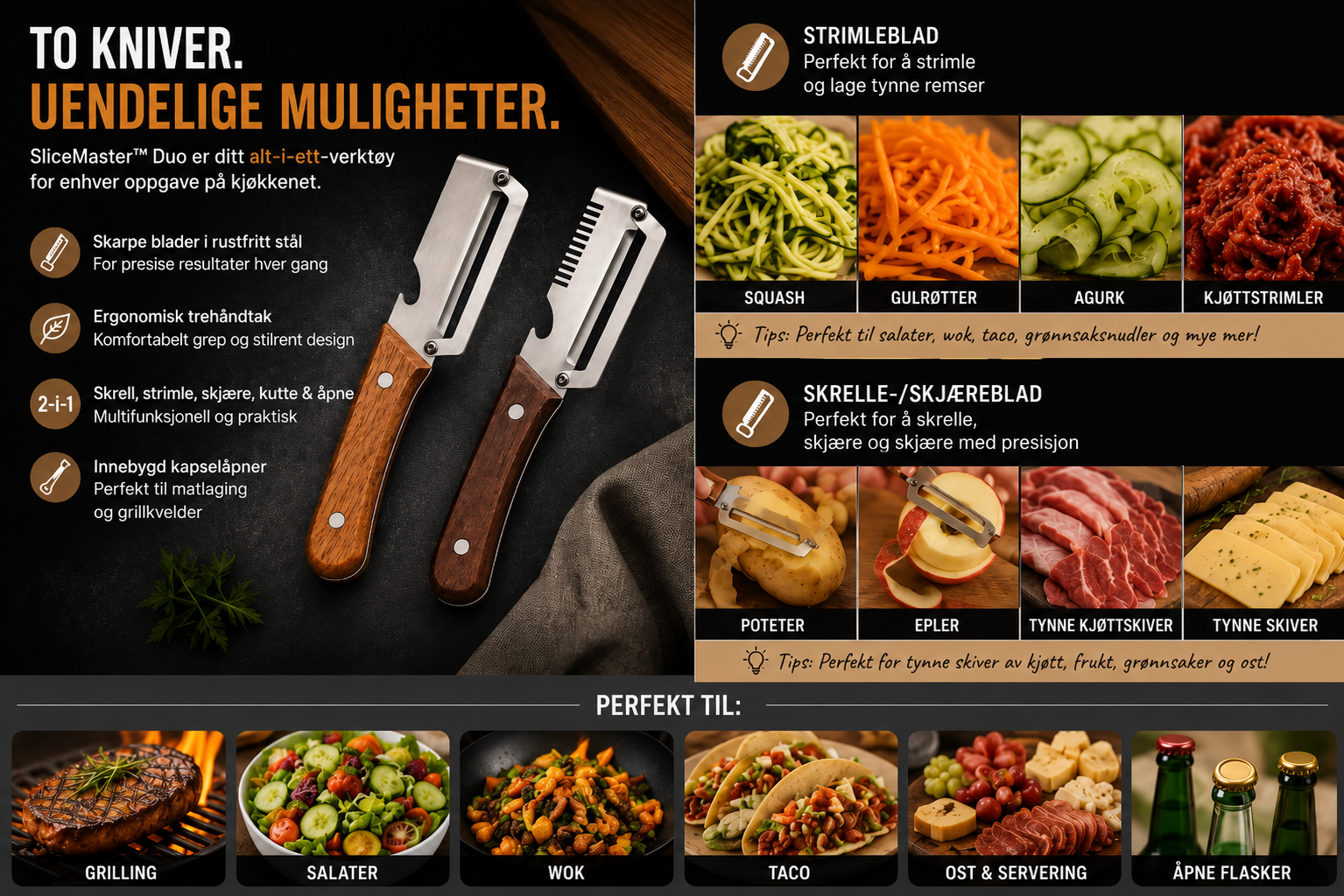 SliceMaster Duo – Multifunksjonelle Skrelle- & Rivkniver (2-pakning) - Bilde 7