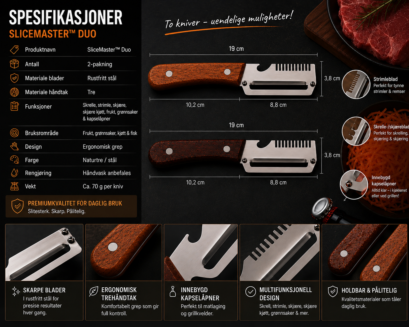 SliceMaster Duo – Multifunksjonelle Skrelle- & Rivkniver (2-pakning) - Bilde 6