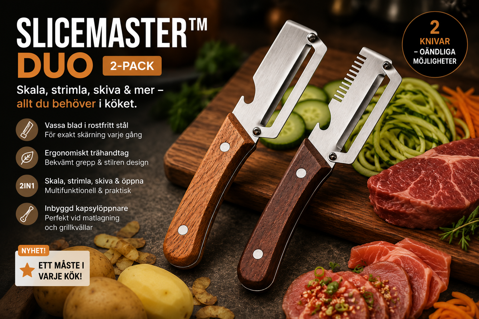SliceMaster Duo – Multifunksjonelle Skrelle- & Rivkniver (2-pakning) - Bilde 3