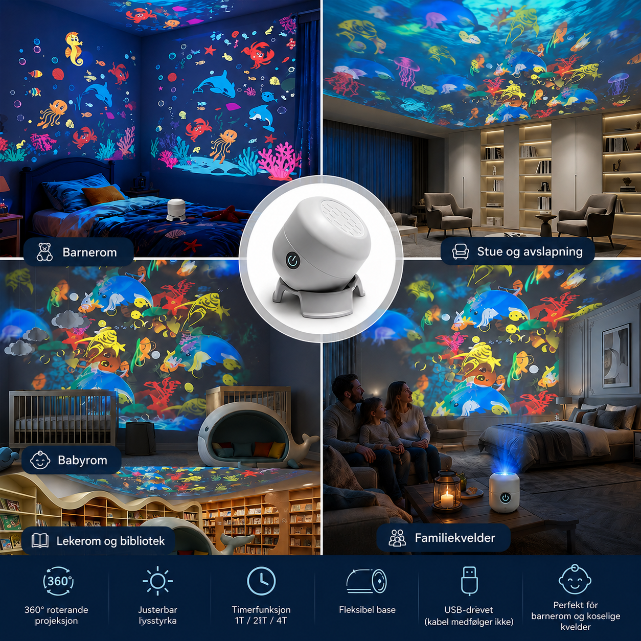 OceanDream Havprojektor med Roterende LED-Lys – Skap Magiske Kvelder - Bilde 6