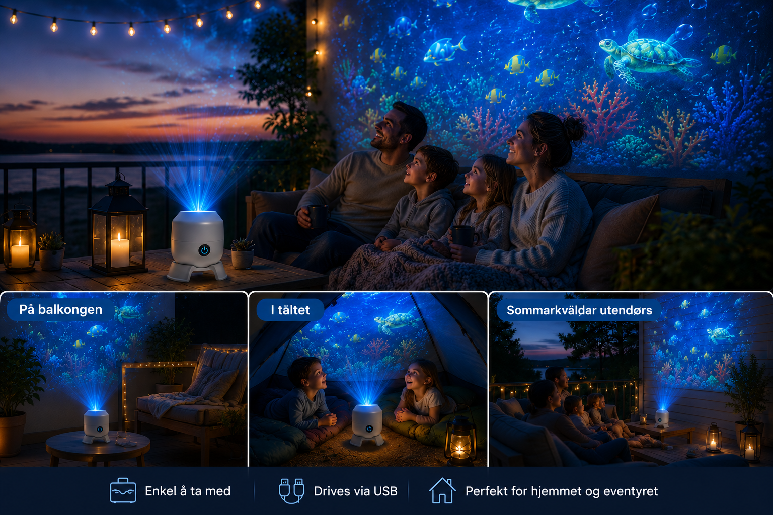 OceanDream Havprojektor med Roterende LED-Lys – Skap Magiske Kvelder - Bilde 7