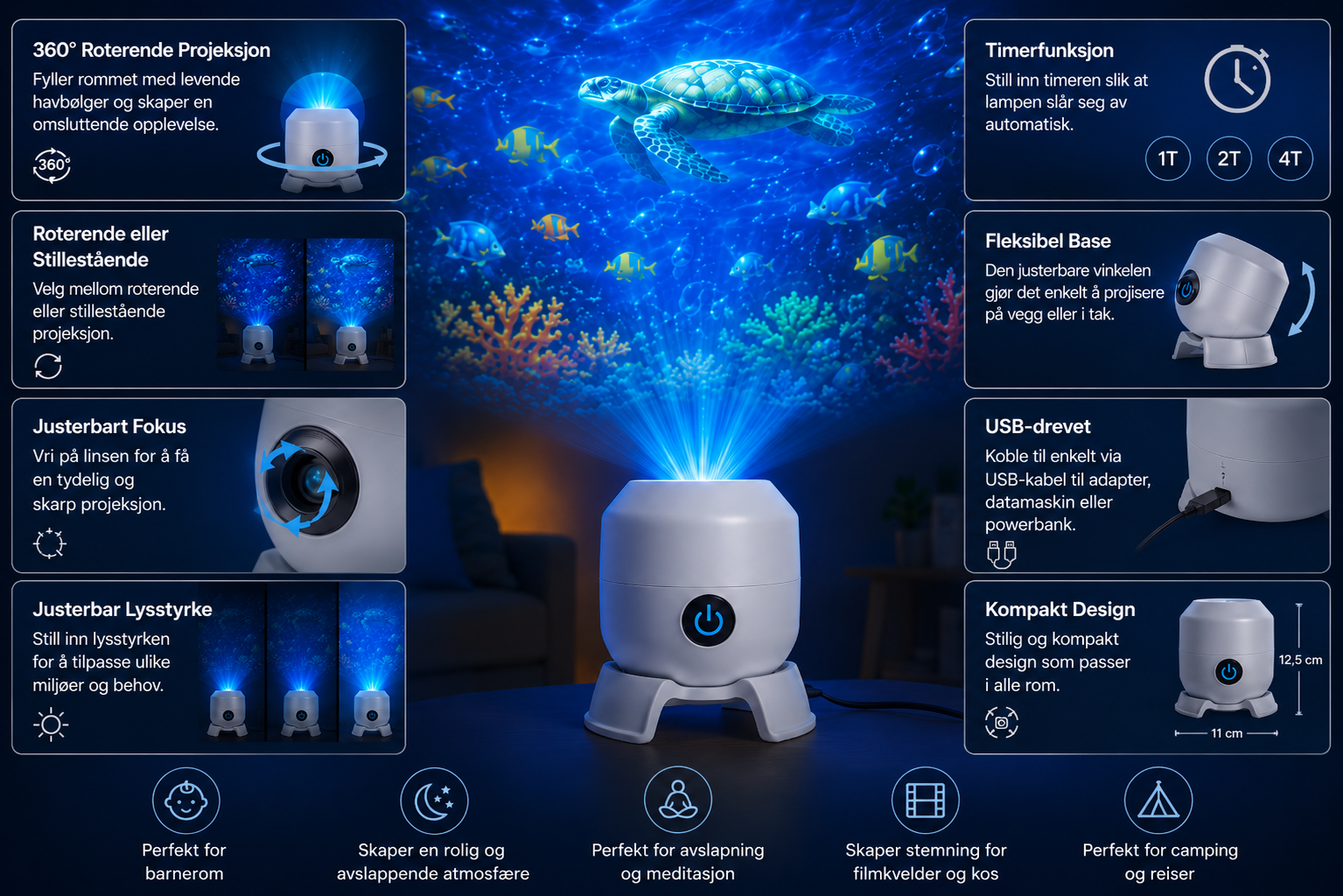 OceanDream Havprojektor med Roterende LED-Lys – Skap Magiske Kvelder - Bilde 9