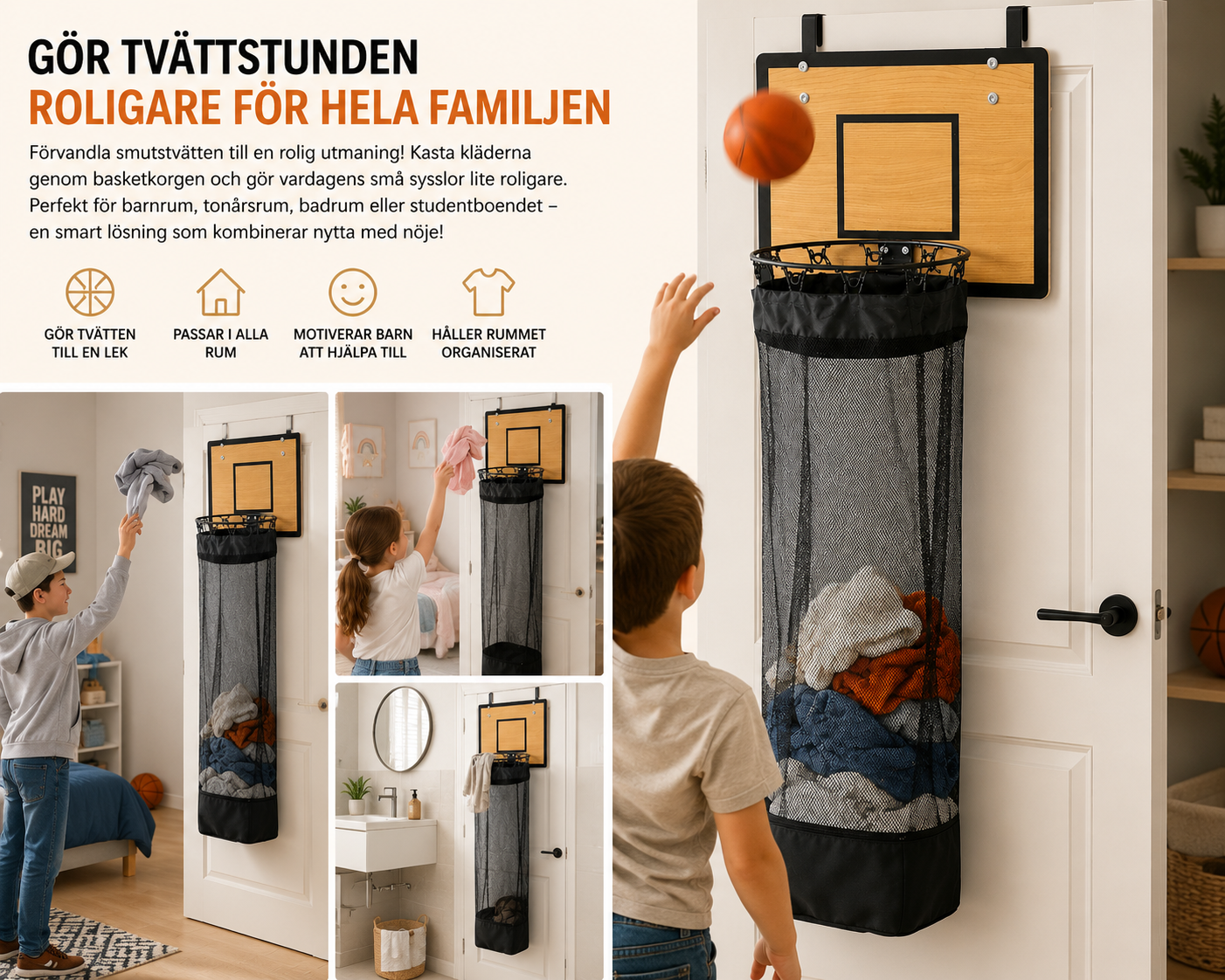 Skittentøyskurv med Basketballkurv til Døren - Bilde 3